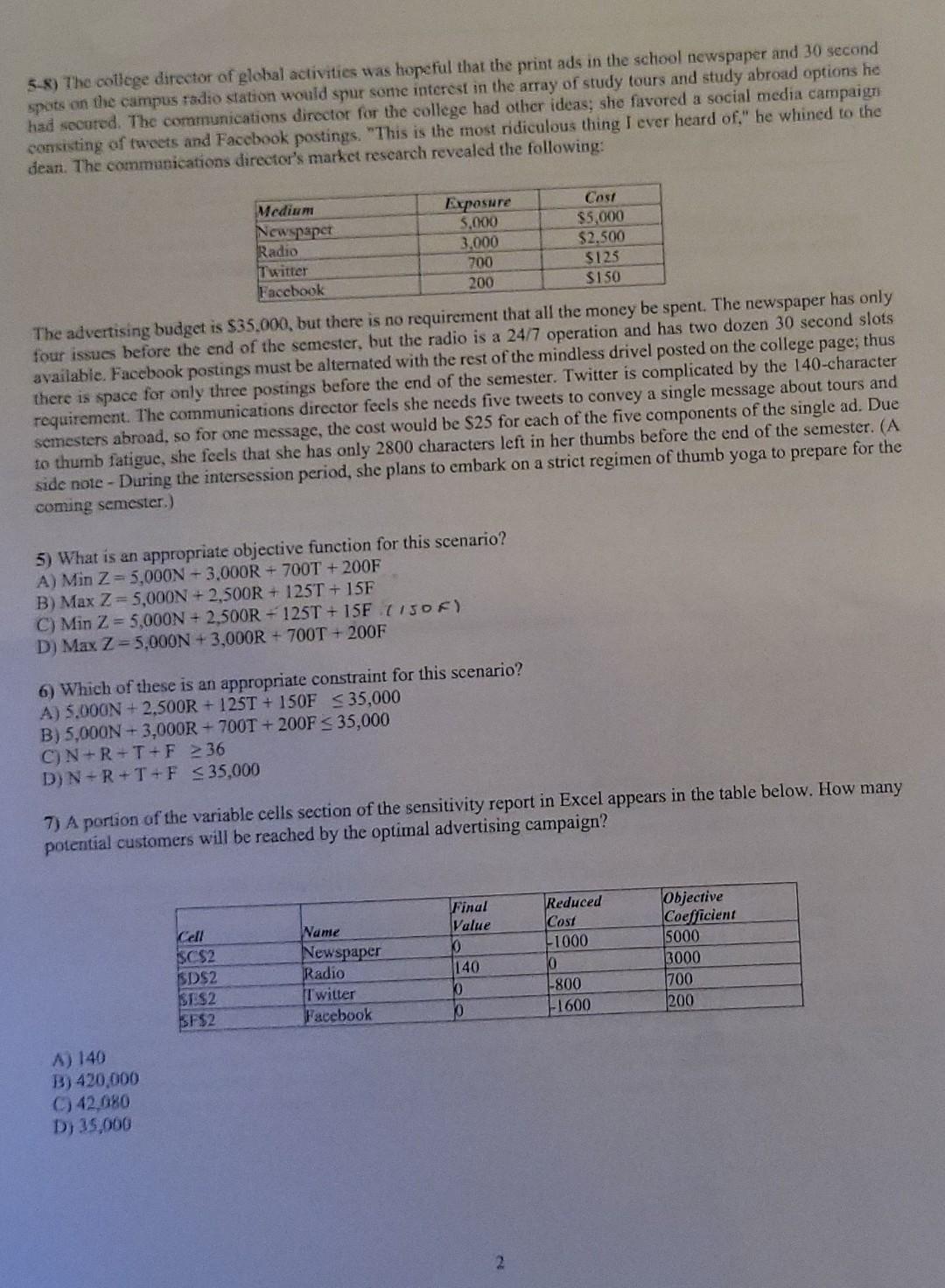 5-8) The college director of global activities