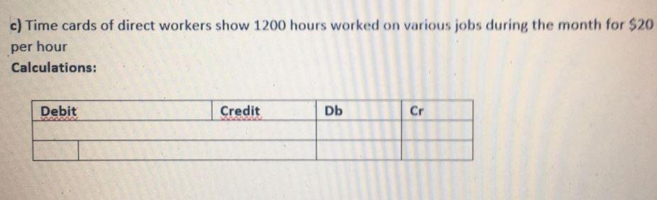 c) Time cards of direct workers show 1200 hours