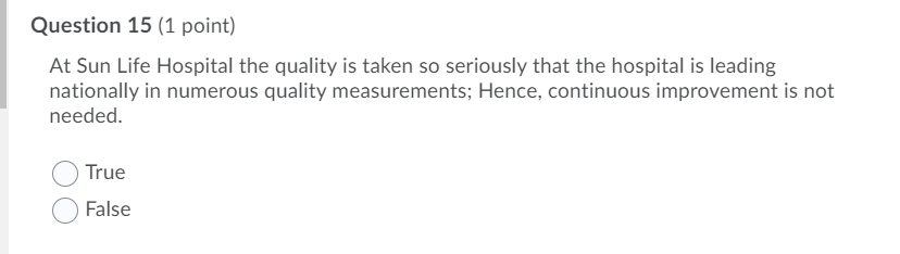ASAP Question 15 (1 point) At Sun Life Hospital