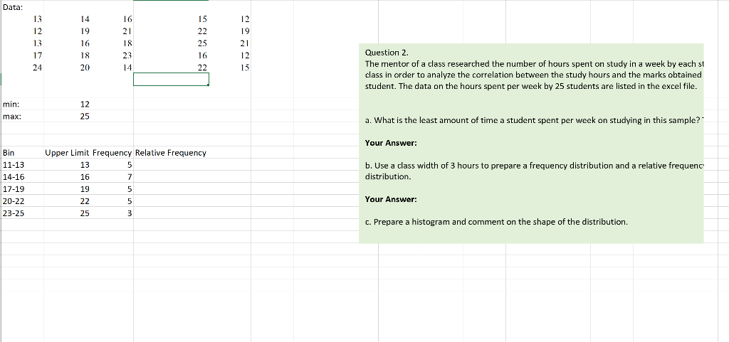 Please also post functions/ equations Data: min: