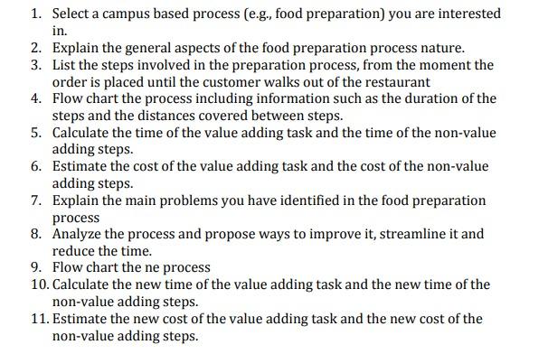 v 1. Select a campus based process (e.g., food