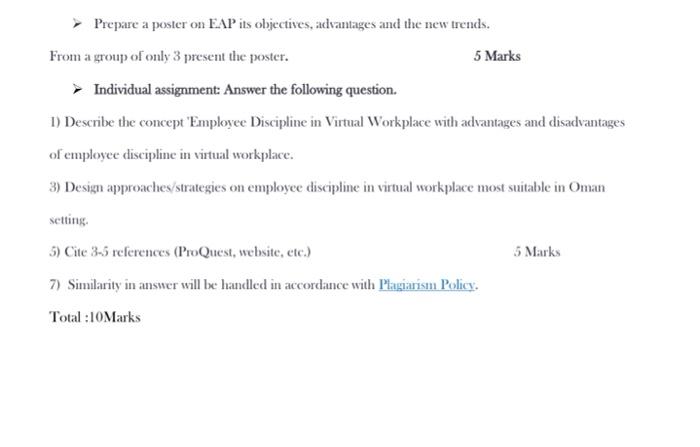 Prepare a poster on EAP its objectives,