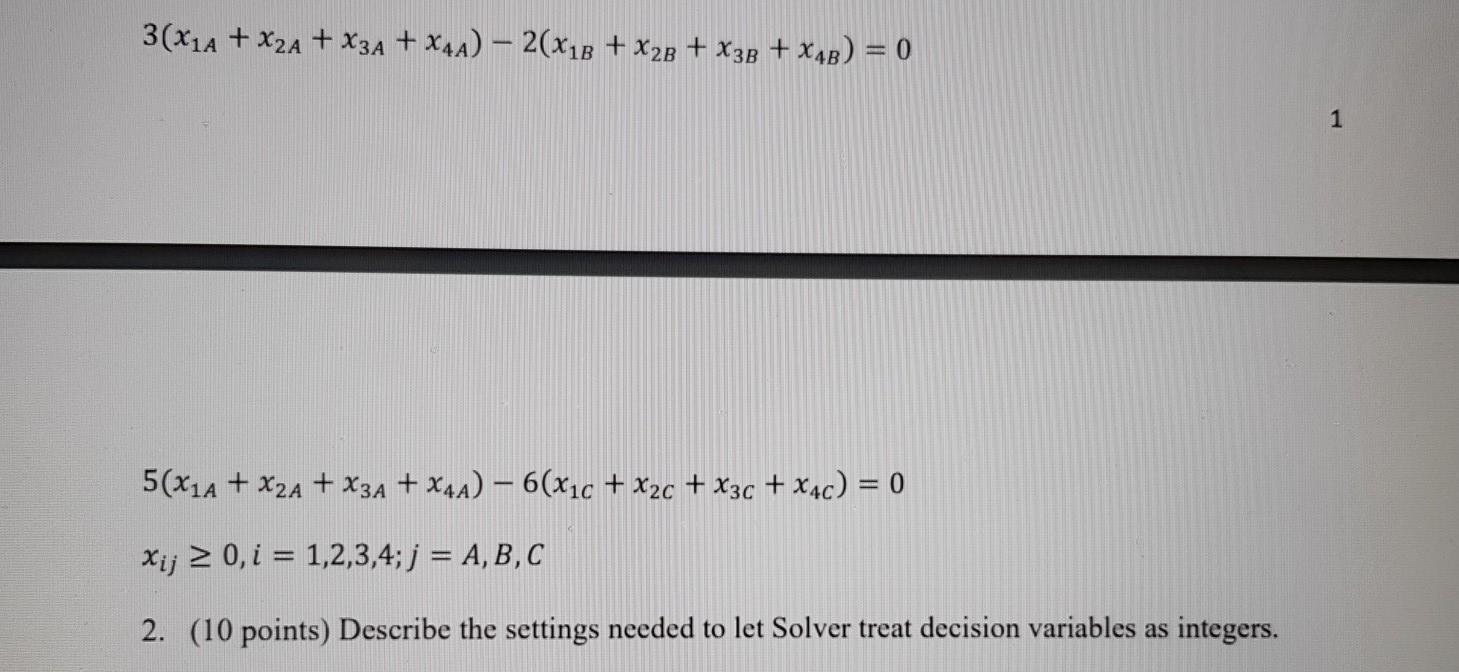 Questions: 1. (40 points) Use Excel Solver to
