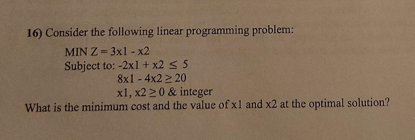 10. Consider the following linear programming