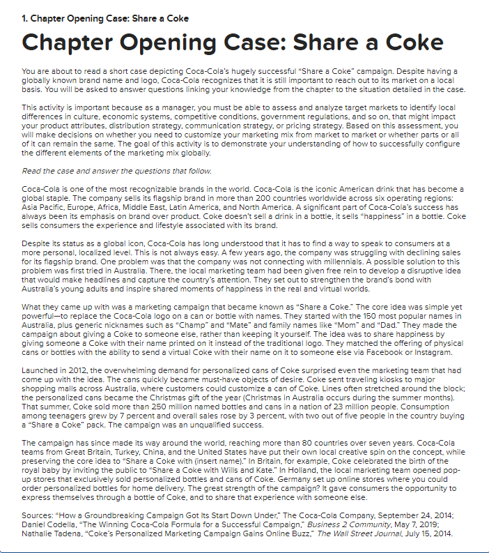 1. Chapter Opening Case: Share a Coke Chapter
