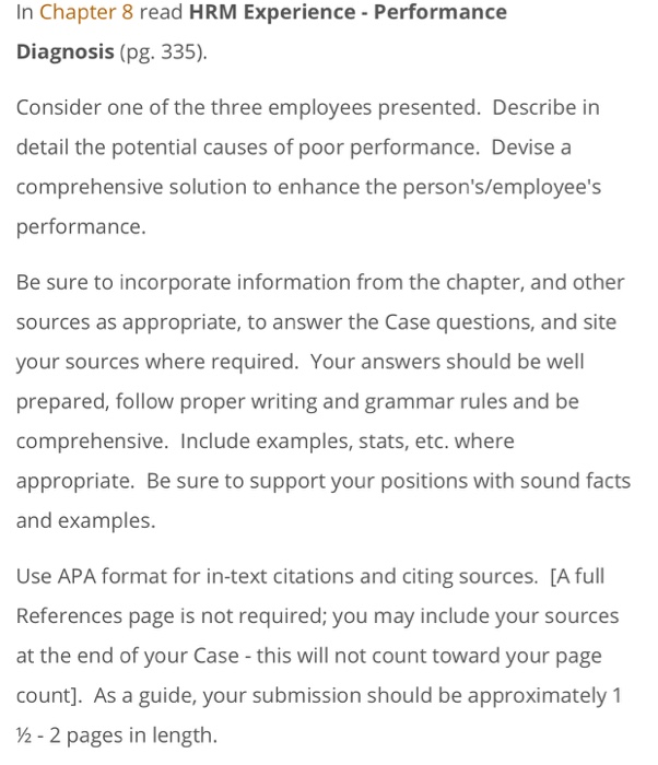 In Chapter 8 read HRM Experience - Performance