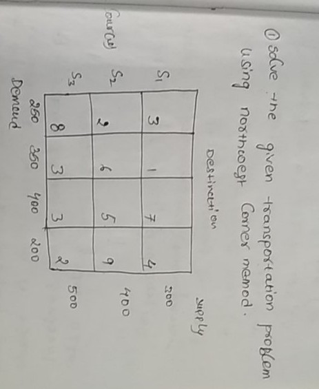 O solve the given transportation problem using