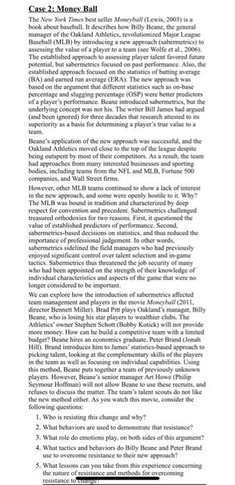 Case 2: Money Ball The New York Times bestseller