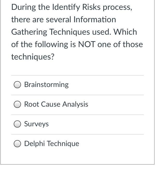 During the Identify Risks process, there are