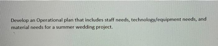 an Develop Operational plan that includes staff