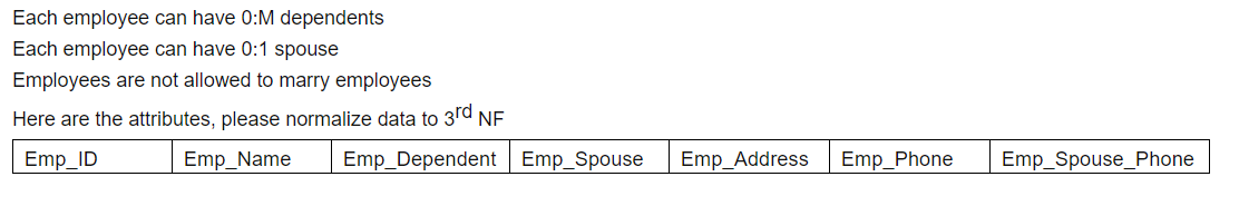 You are to normalize the table(s) into 3rd normal