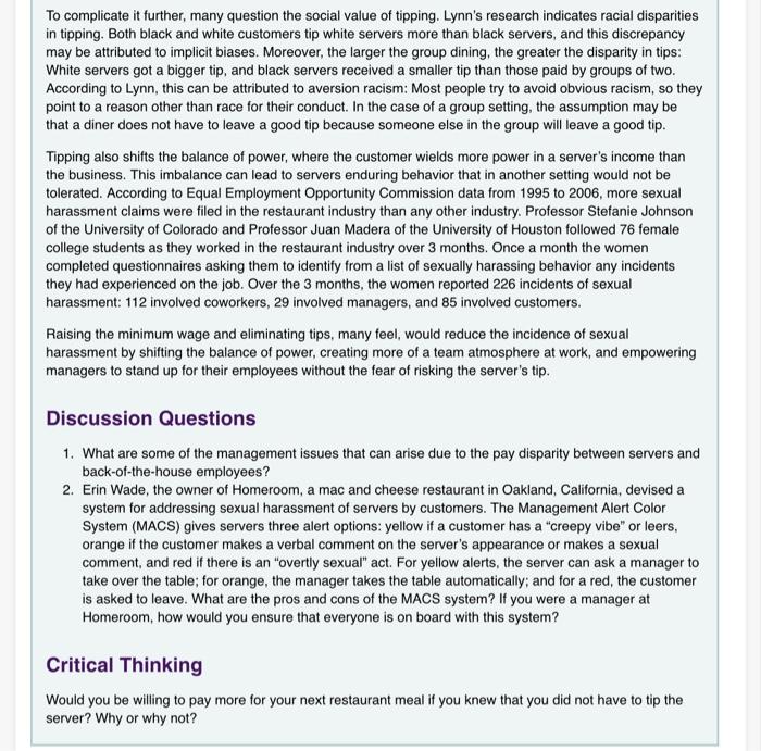 discussion questions and critical thinking Case