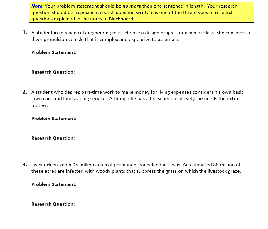 Note: Your problem statement should be no more