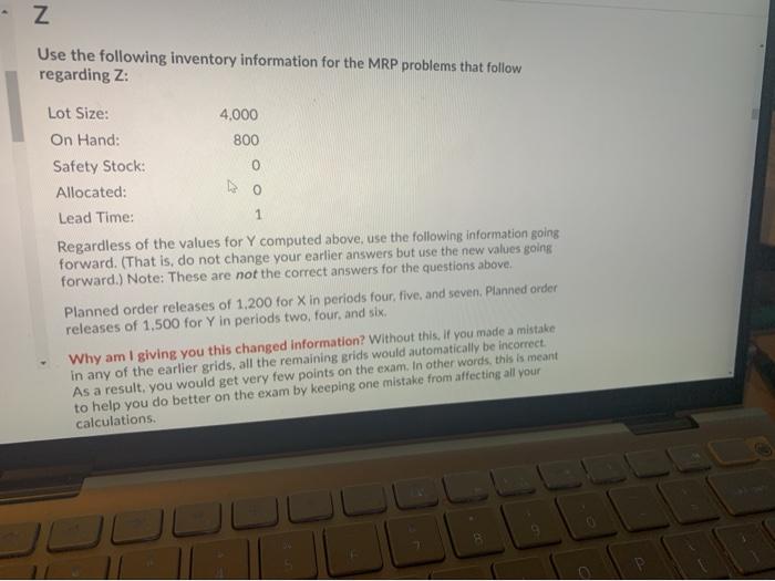 Z Use the following inventory information for the