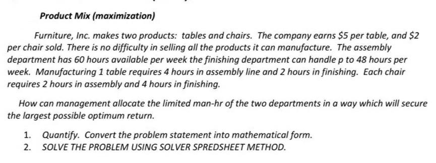 Needs Detailed answer. Thanks Product Mix