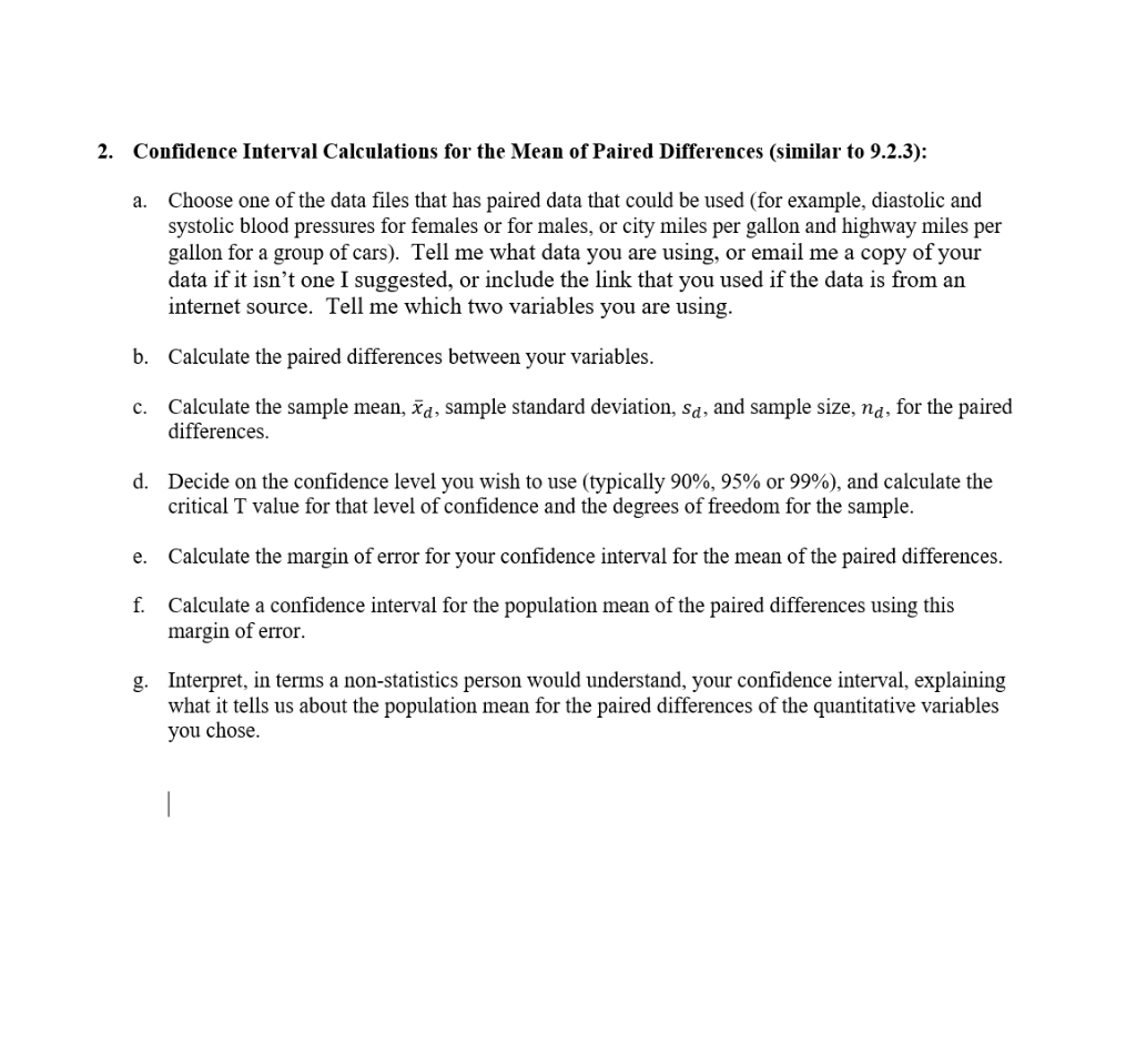 2. Confidence Interval Calculations for the Mean