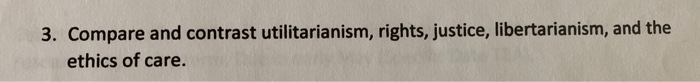 3. Compare and contrast utilitarianism, rights,