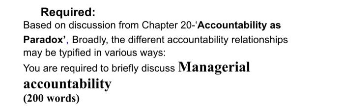 Required: Based on discussion from Chapter