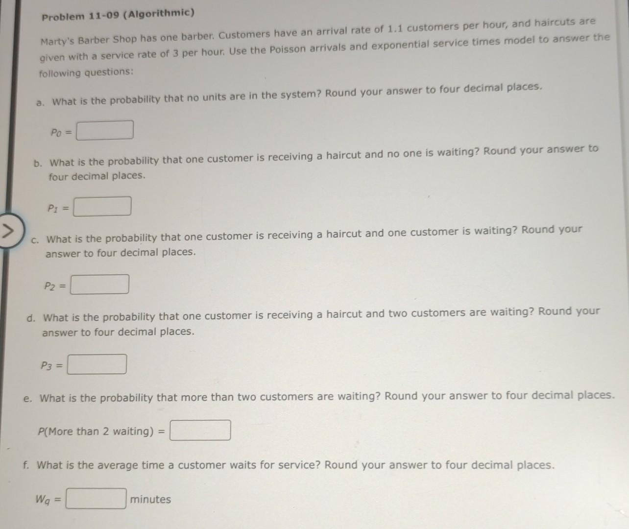 Problem 11-09 (Algorithmic) Marty's Barber Shop
