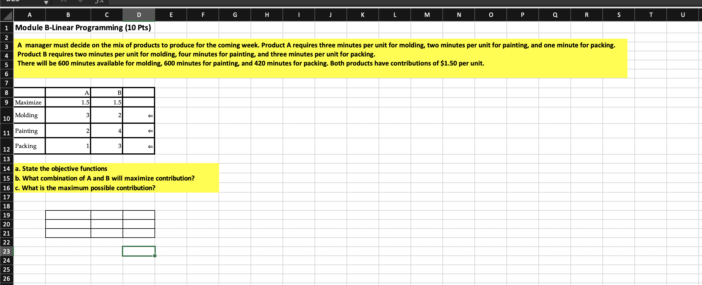 SOLVE IN EXCEL A B C D E F G H J M N P Q R S U 1