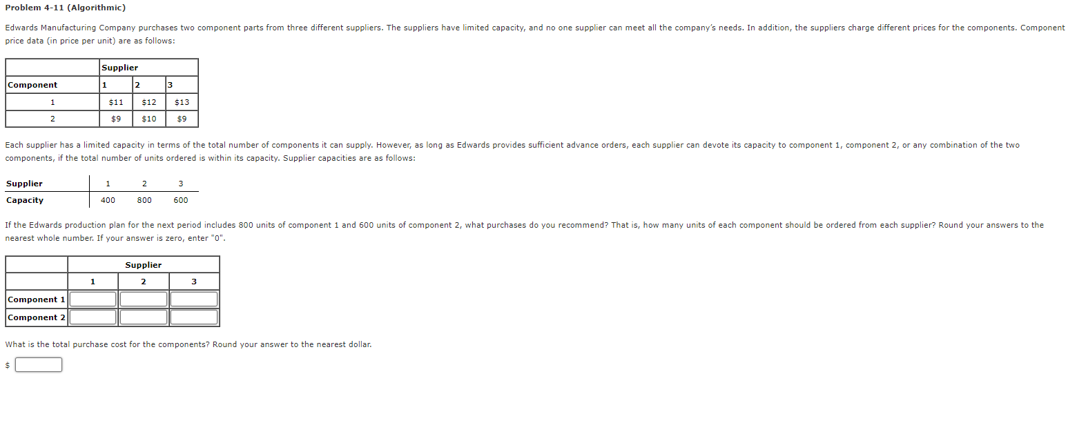 Problem 4-11 (Algorithmic) Edwards Manufacturing