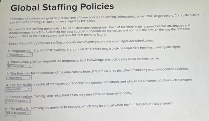 Global Staffing Policies International businesses