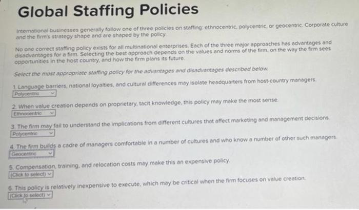 Global Staffing Policies International businesses