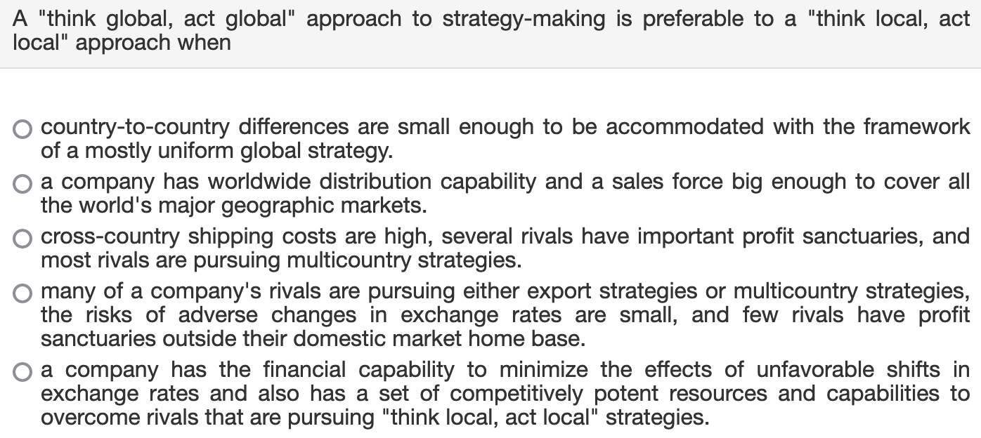 A "think global, act global" approach to