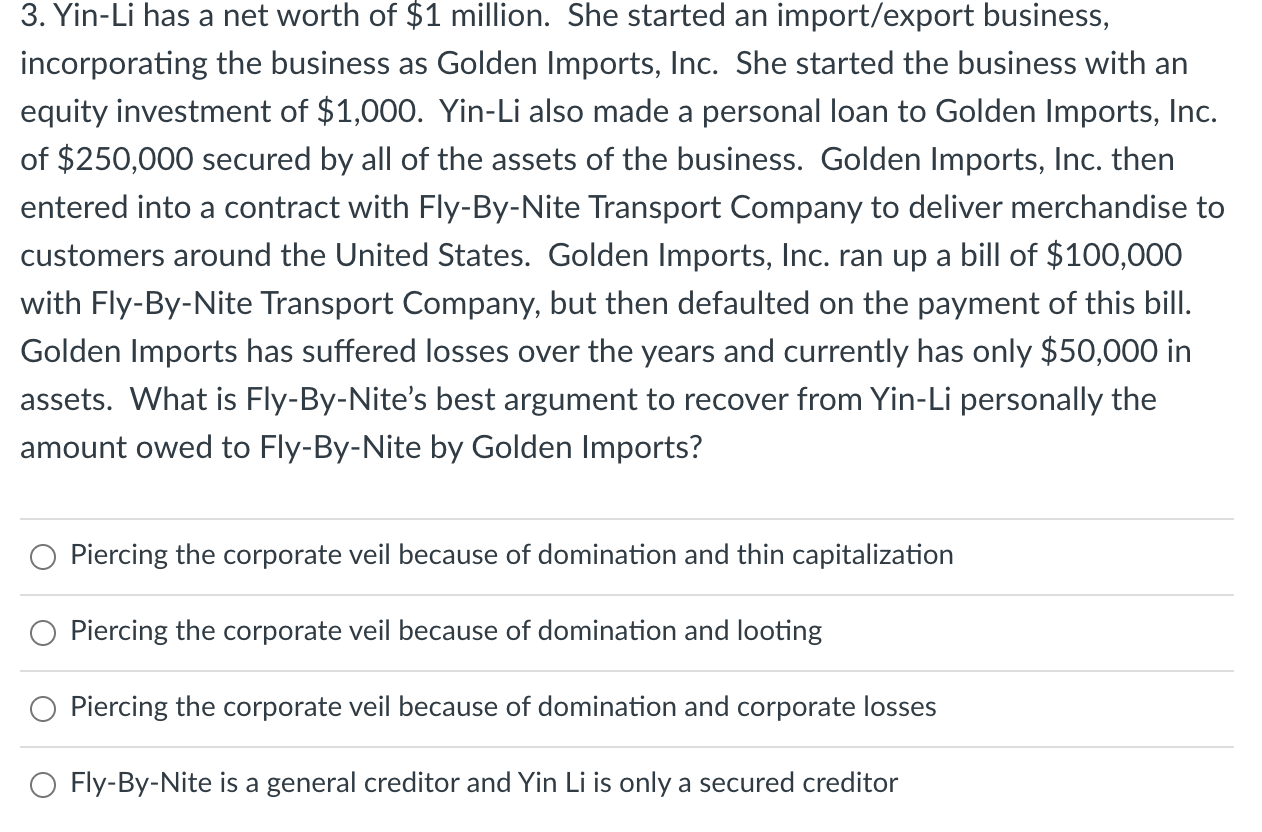 3. Yin-Li has a net worth of $1 million. She