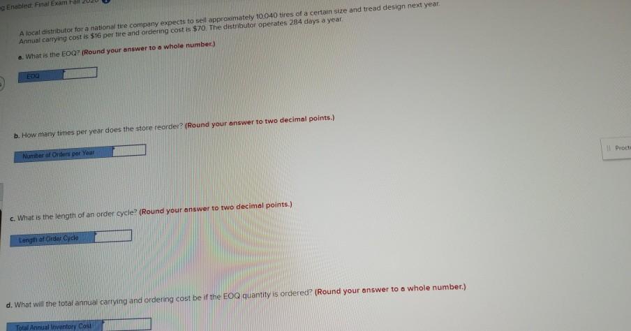 gEnabled. Anal Exam Fall 20 A local distributor