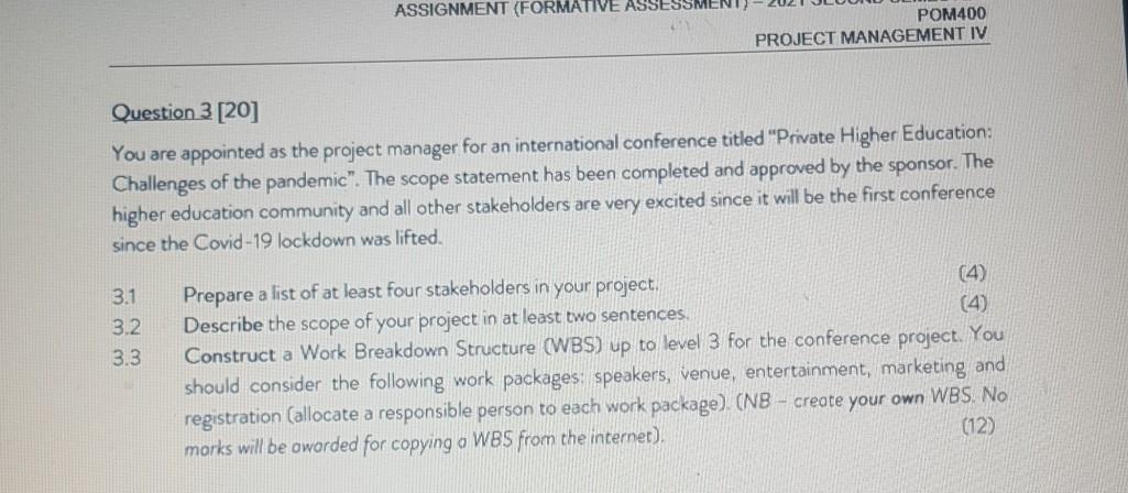 ASSIGNMENT (FORMATIVE ASSESSMENT POM400 PROJECT