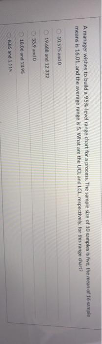 A manager wishes to build a 95%-level range chart