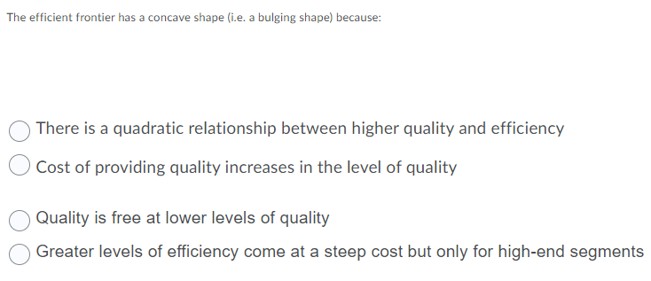 The efficient frontier has a concave shape (i.e.