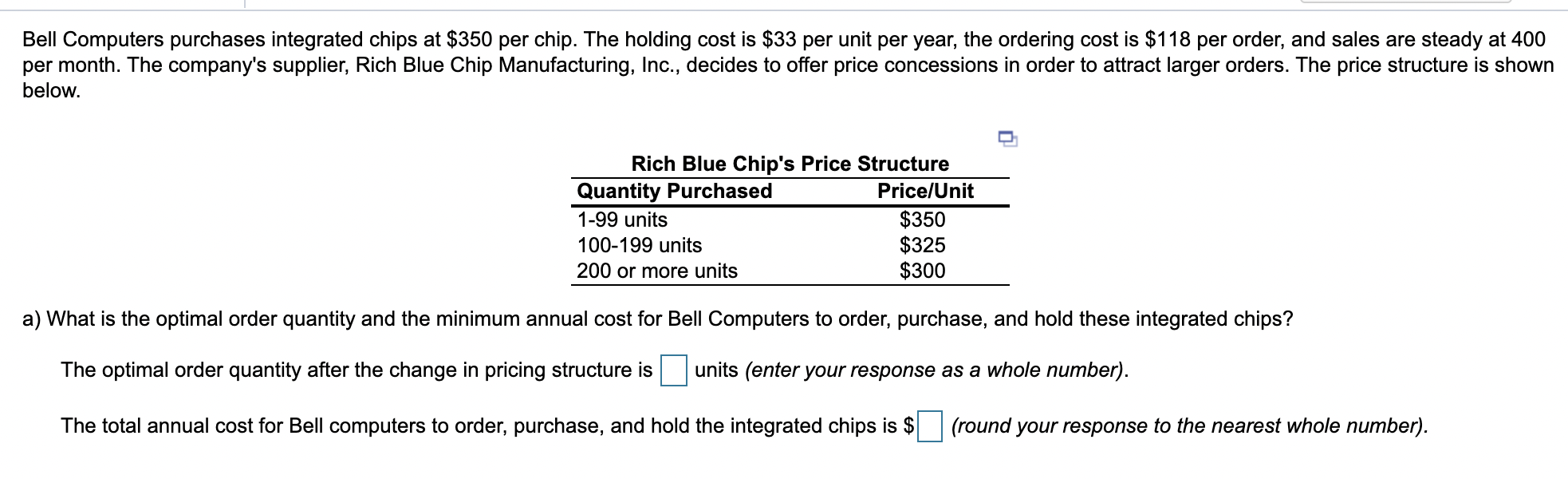 Bell Computers purchases integrated chips at $350