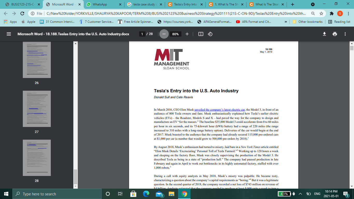 Teslas Entry into the U.S. Auto Industry, i have