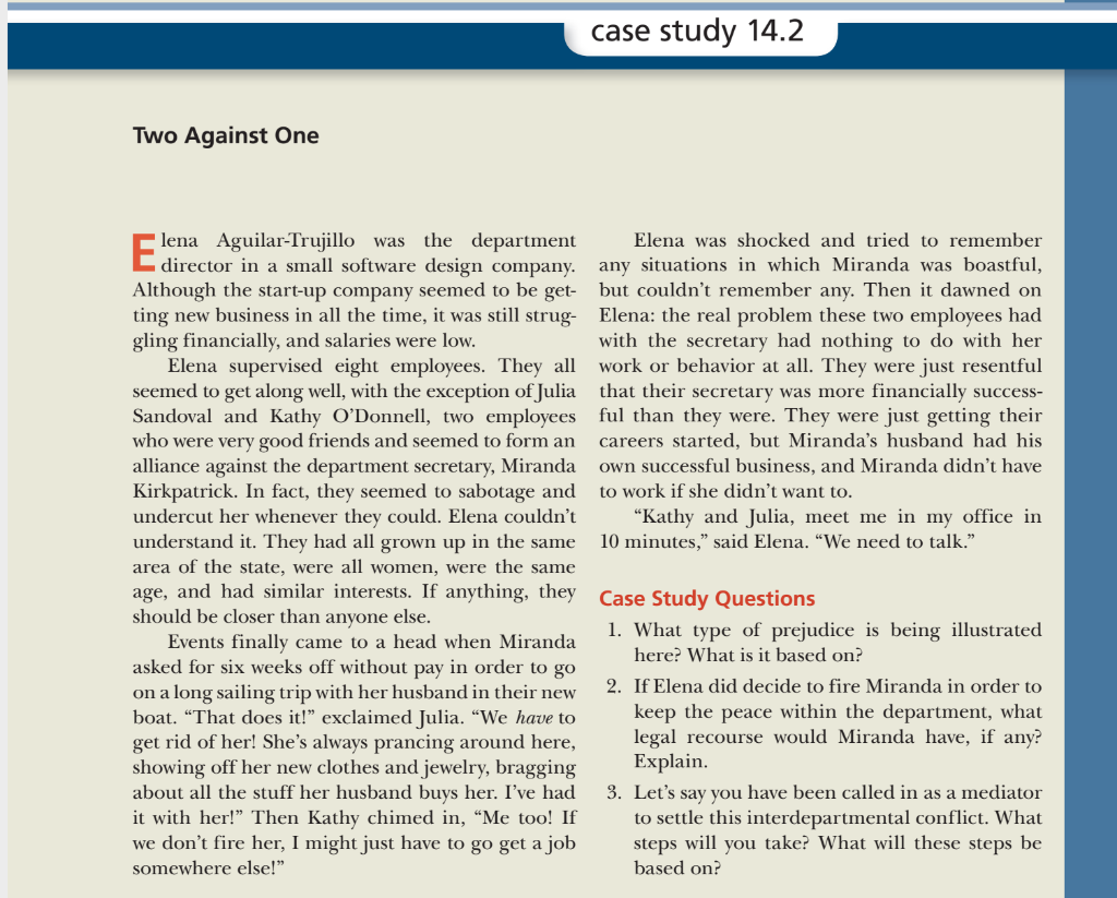 After you read Case Study 14.2 "Two Against One"