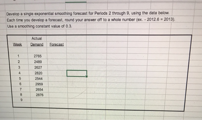 Develop a single exponential smoothing forecast