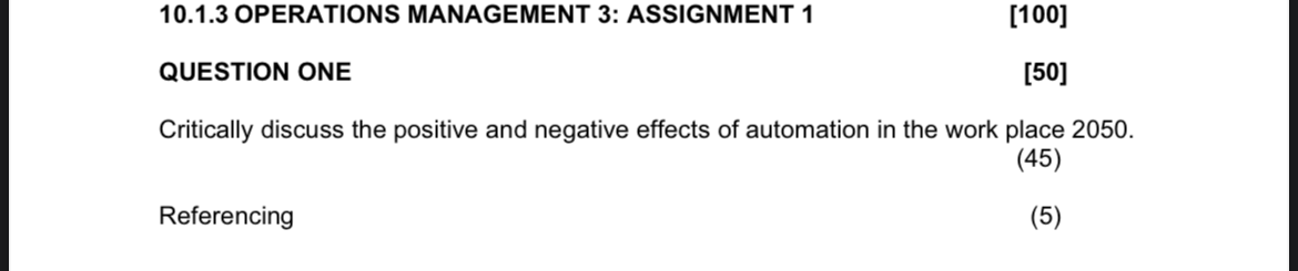 10.1.3 OPERATIONS MANAGEMENT 3: ASSIGNMENT 1