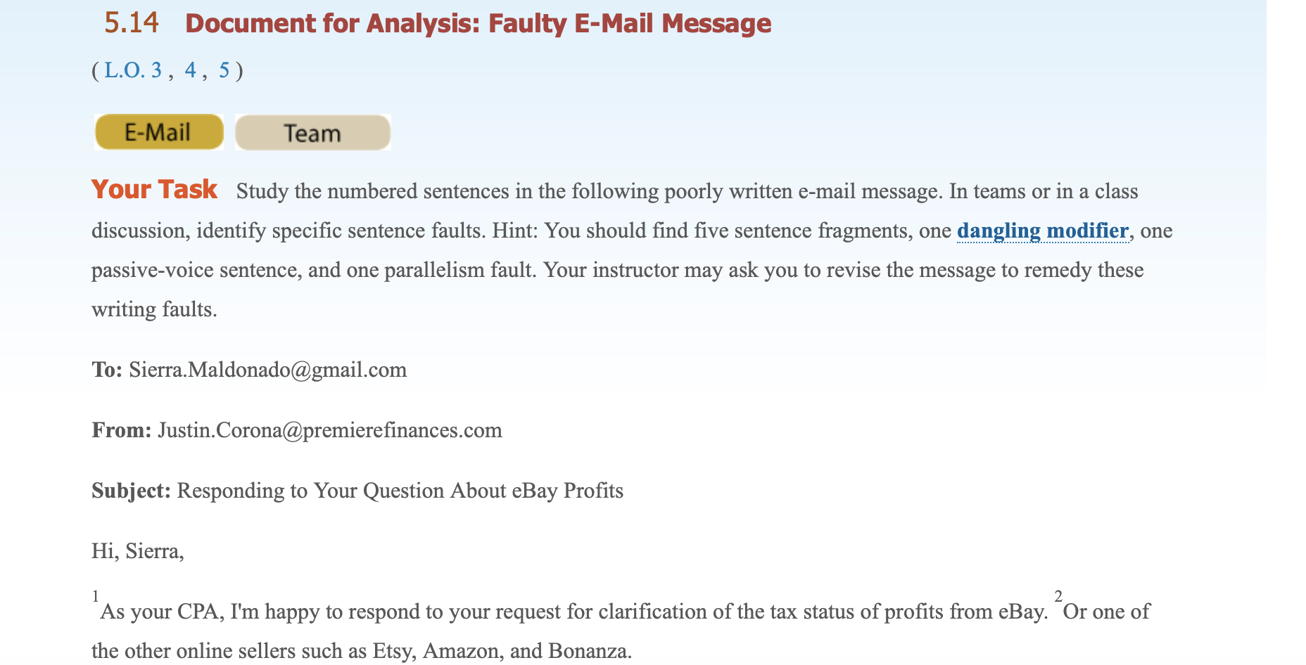 5.14 Document for Analysis: Faulty E-Mail Message