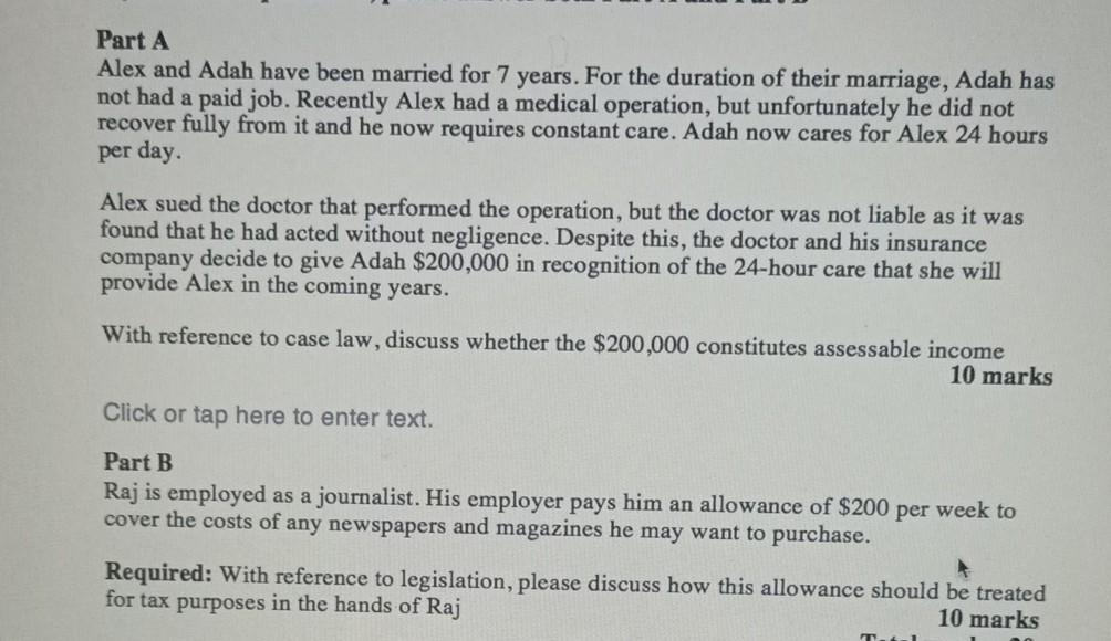 question from taxation law and practice. Part A