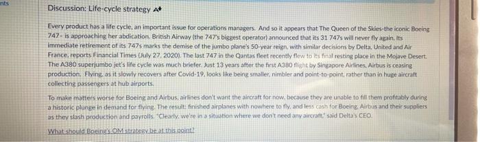 nts Discussion: Life-cycle strategy A Every