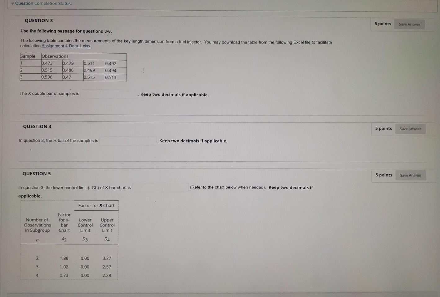 * Question Completion Status: QUESTION 3 5 points