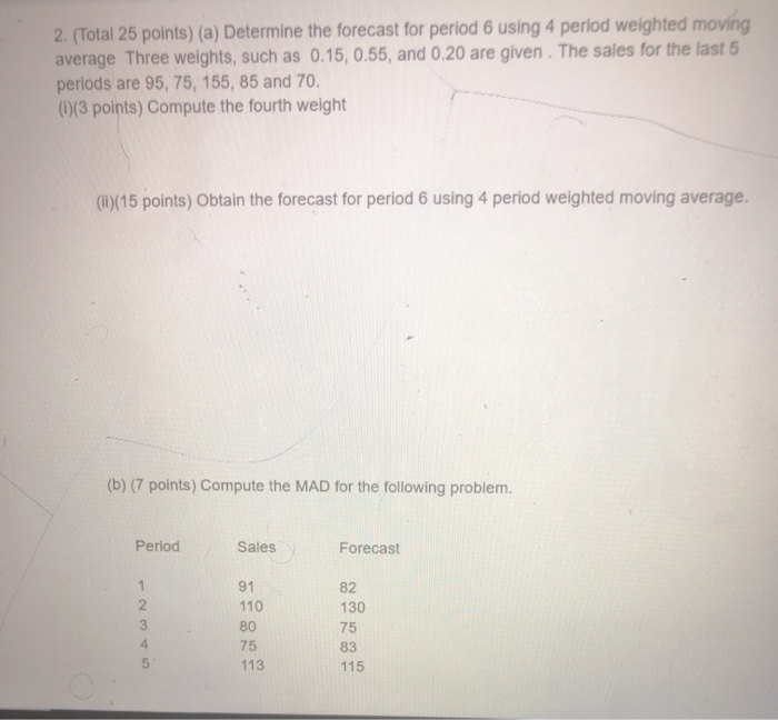 2. (Total 25 points) (a) Determine the forecast