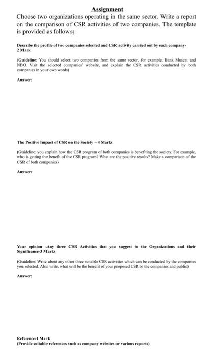 Assignment Choose two organizations operating in