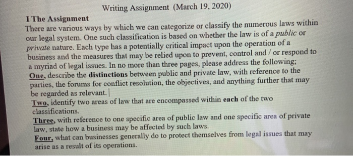 Writing Assignment (March 19, 2020) I The