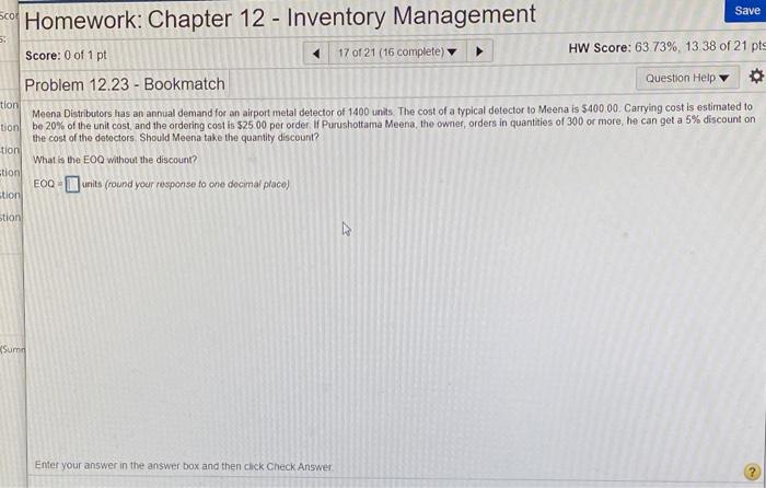 Save sco Homework: Chapter 12 - Inventory