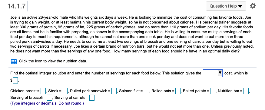 14.1.7 Question Help o Joe is an active