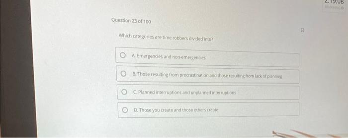 Question 23 of 100 Which categories are time