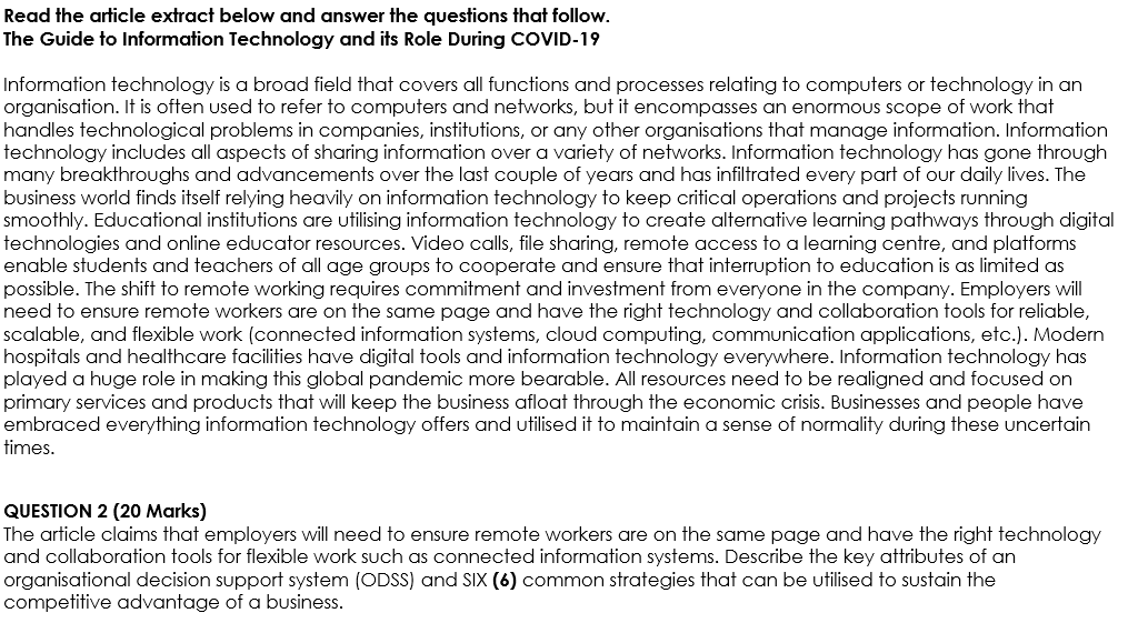 Read the article extract below and answer the