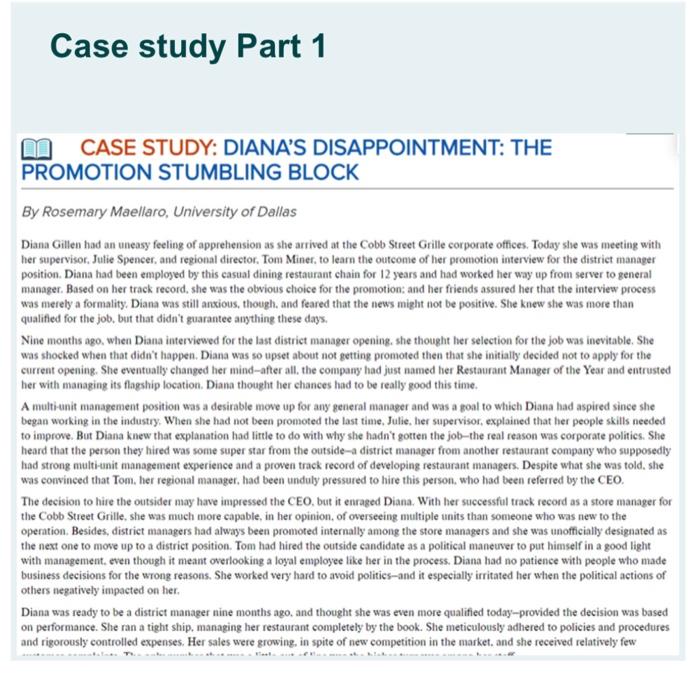 Case study Part 1 CASE STUDY: DIANA'S